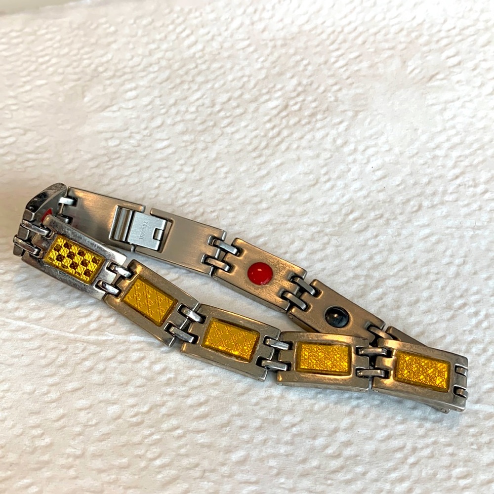 Gold and Silver Toned Steel Magnetic Unisex Bracelet